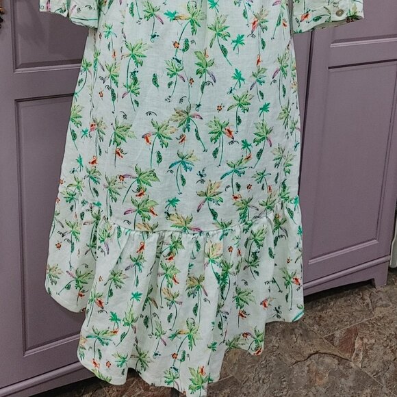 Vicci Brand, Size 42 Linen Dress, Tropical Pattern - Picture 6 of 9